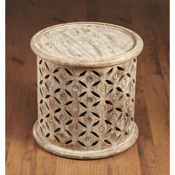 Bungalow Rose Dossena 17'' Tall Solid Wood Tray Top Drum End Table